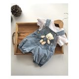 Bilge Trend Oyuncaklı Bebek Kot Salopet Tişört Takım Denim Slopet T-Shirt Takım - 04G-Mavi - 0 - 3 Ay