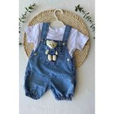 Bilge Trend Oyuncaklı Bebek Kot Salopet Tişört Takım Denim Slopet T-Shirt Takım - 04G-Mavi - 3 - 6 Ay