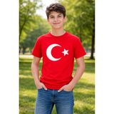 Bilge Trend Türk Bayraklı , Ay Yıldızlı Çocuk Genç Tişört, 23 Nisan Bayram T - Shirt - Kırmız - Beyaz - 14 - 15 Yaş