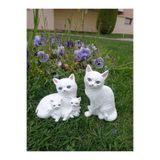 BilgeCe hoMe Kedi Ailesi Biblo, Anne Yavru Kediler Ve Baba Heykeli, Beyaz Mavi Gözlü Kedi Heykeli, Alçı Heykel