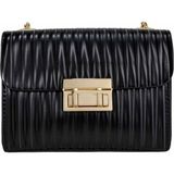 Bilgece Moda Gece Çantası, Portföy Çanta, Clutch Çanta, Saten Görünümlü Zincirli Omuz Çantası - Siyah
