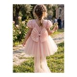 BİLGEN Style KIZ ÇOCUK ELBİSE BALON KISA KOL DETAY LI KUYRUKLU FİYONK PARTY DOĞUM GÜNÜ ELBİSE PAMUKLu 1-7 YAŞ