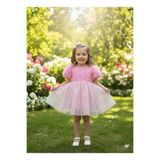 BİLGEN Style KIZ ÇOCUK ELBİSE ŞEKER PEMBE RENK BALON KOL DETAY LI KUYRUKLU FİYONK PARTY DOĞUM GÜNÜ ELBİSE PAMUKLU