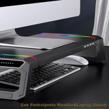 Bilgisayar Monitör Yükseltici Laptop Sehpası Rgb 4 USB Hub Yükseklik Ayarlı Monitör Standı