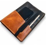 Bilikolik Hakiki Deri El Yapımı A5 Defter Kılıfı (İsim Yazılır) Telefon Cepli Ajanda Organizer, Defter Hediyeli (Kahve-Turuncu) - Kahverengi - Turuncu