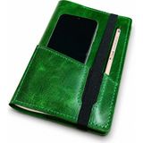 Bilikolik Hakiki Deri El Yapımı A5 Defter Kılıfı (İsim Yazılır) Telefon Cepli Ajanda Organizer, Defter Hediyeli (Yeşil)