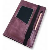Bilikolik Hakiki Deri El Yapımı A5 Defter Kılıfı (İsim Yazılır) Telefon Cepli Ajanda Organizer, Defter-Kalem Hediyeli (Mor)
