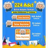 Bilim Adamı Temalı Okul Kreş Kişiye Özel Isim Etiket Seti - Model 603