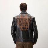 Bill Kahve Erkek Kartallı Vintage Biker Deri Mont
