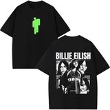 Billie Eilish Baskılı Unisex Oversize Kesim %100 Pamuk Bisiklet Yaka Siyah Tişört