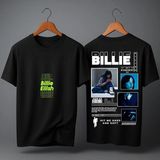 Billie Eilish Sırt Baskılı Oversize Unisex Tişört Bisiklet Yaka Pamuklu Kadın Erkek ve Çocuk T-Shırt - Siyah - XL