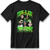 Billie Eilish Tişört Model Baskılı Oversize Unisex %100 Pamuklu Nefes Alan Kalın Kumaşlı T-Shirt - Siyah