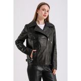 Billie Kadın Deri Biker Ceket - Siyah1 - 3XL