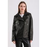 Billie Kadın Deri Biker Ceket - Siyah1 - M