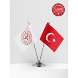 Bilsan Sağlık Bakanlığı Ikili Masa Bayrağı Set - Saten Kumaş