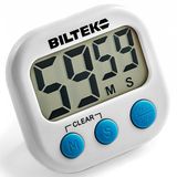 Biltek HOM-001 beyaz zamanlayıcı (büyük rakamlı dijital mutfak saati, yüksek sesli alarm, manyetik arka taraf, ayak, beyaz)