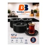 bimbambom 12'li Siyah Çay Tabağı Plastik Çay Tabağı 12 Adet