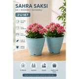 bimbambom 2 Adet Plastik Saksı, Turkuaz 2,8litre Tabaklı Drenaj Delikli Plastik Çiçek Saksısı, Balkon saksı iç mekan saksı Sahra Saksı
