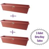 Bimbambom Bahçe Balkon Saksı 3'lü, Orta Balkon Saksı, Hak Saksı(9.5 Lt)50 cm - Renkli