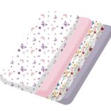 bimocosy Mini Beşik Çarşafları, Kız Bebek 4'lü Paket için Paket ve Oyun Çarşafları, Boyut 96,5 cm x 66 cm, Playard Yatak için, Taşınabilir Mini Beşik, Yumuşak Paket N Oyun Çarşafları Takılmış,