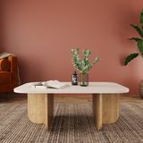 Bimossa Beca Dikdörtgen Orta Sehpa – Meşe Suntalam Ayaklı, Gri Üst Yüzeyli, 100x60x42 cm, Minimalist Modern Salon