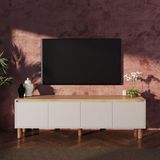 Bimossa D4120 Terra 180CM Sepet-Kumtaşı Tv Ünitesi Yüksek Ayaklı 4 Kapaklı Televizyon Sehpası Depolama Dolap - Ahşap - Bej