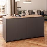Bimossa Diego L4620 Mutfak Adası 160 cm Antrasit Ahşap Üst Bar Masası Kahve Köşesi Kapaklı Depolamalı Çok Amaçlı Dolap - Meşe - 160x92x68