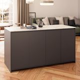 Bimossa Diego L4630 Mutfak Adası 160 cm Carrara Mermer Antrasit Bar Masası Çok Amaçlı Kapaklı Depolamalı Dolap - Mermer - Gri - 160x92x68