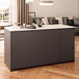 Bimossa Diego L4630 Mutfak Adası 160 Cm Carrara Mermer Görünümlü Antrasit Bar Masası Çok Amaçlı Kapaklı Depolamalı Dolap Gri