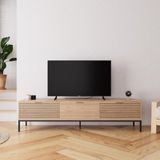Bimossa E0060 180 cm Alya TV Sehpası 78'' TV Uyumlu Şık Metal Ayaklı Modern Depolama Alanlı TV Ünitesi - Meşe