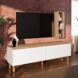 Bimossa G4110 Terra Duvar Raflı 180 cm Tv Ünitesi, Sepet-Beyaz Yüksek Ayaklı 4 Kapaklı Televizyon Sehpası - Ahşap - Beyaz