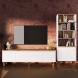 Bimossa G4210 Terra Sepet-Beyaz Kitaplıklı Tv Ünitesi Seti, 180 cm Tv Sehpası ve Kapaklı Kitaplık Takımı - Ahşap - Beyaz
