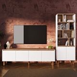 Bimossa G4210 Terra Sepet-beyaz Kitaplıklı Tv Ünitesi Seti, 180 Cm Tv Sehpası Ve Kapaklı Kitaplık Takımı