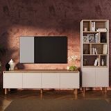 Bimossa G4220 Terra Sepet-kumtaşı Kitaplıklı Tv Ünitesi Seti, 180 Cm Tv Sehpası Ve Kapaklı Kitaplık Takımı Çok Renkli