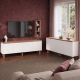 Bimossa G4410 Terra Sepet-Beyaz Duvar Raflı Tv Ünitesi ve Konsol Takımı - Ahşap - Beyaz
