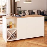 Bimossa Gustav L4710 Mutfak Adası 160 cm – Beyaz Ahşap Üst, Şaraplık, Bar Masası Çok Amaçlı Depolamalı Dolap - Meşe - Beyaz - 160x92x68