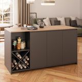 Bimossa Gustav L4720 Mutfak Adası 160 cm – Antrasit Ahşap Üst Bar Masası, Çok Amaçlı, Depolamalı Açık Raflı Dolap - Antrasit - Ceviz - 160x92x68