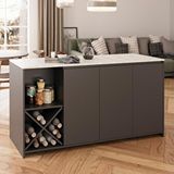 Bimossa Gustav L4730 Mutfak Adası 160 Cm – Carrara Mermer Antrasit, Şaraplık, Bar Masası, Çok Amaçlı Depolamalı Dolap Gri