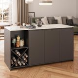Bimossa Gustav L4730 Mutfak Adası 160cm Carrara Mermer Antrasit Şaraplık Bar Masası Çok Amaçlı Dolap