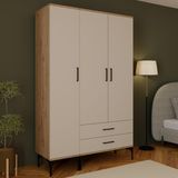Bimossa K9020 Loft Sepet Gövde-Kumtaşı Kapak 3 Kapaklı 2 Çekmeceli Gardırop, Askılı Raflı Kapaklı Gardırop - Ahşap - Ceviz