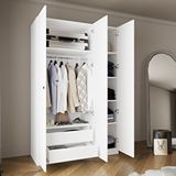 Bimossa KB6040 GOSS 135cm Beyaz Kapaklı Gardırop, 3 Kapaklı, 2 Çekmeceli, 5 Raflı, Askılı Elbise Ve Yüklük Dolabı