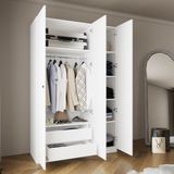 Bimossa KB6040 Goss 135CM Beyaz Kapaklı Gardırop,3 Kapaklı,2 Çekmeceli,5raflı,askılı Elbise ve Yüklük Dolabı - 135 cm