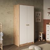 Bimossa KG2110 Daffy İki Kapaklı Gardırop Sepet-Beyaz Askılı ve Raflı Geniş İç Hacimli Bebek Odası Gardırobu
