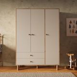 Bimossa KG3020 Bunny Sepet-Kumtaşı 120CM, 3 Kapaklı Gardırop, 2 Çekmeceli Yüksek Ayaklı Çocuk Odası Gardırop - Çok Renkli