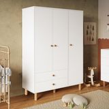 Bimossa KG3040 Bunny Beyaz 120 Cm, 3 Kapaklı Gardırop, 2 Çekmeceli Yüksek Ayaklı Çocuk Odası Gardırobu