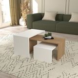 Bimossa O2020 Alice Beyaz-Sepet 3'lü Orta Sehpa Suntalam Malzeme ile 65x45x35 cm Boyutlarda - Ceviz