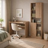Bimossa T2150 Daffy Çalışma Masası ve Kitaplık Takımı Sepet - Raflı Masa ve 2 Kapaklı 9 Bölmeli Kitaplık - 183x178x58 - Meşe