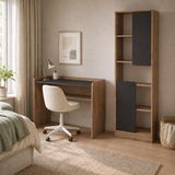 Bimossa T2160 Daffy Çalışma Masası ve Kitaplık Takımı Sepet-Antrasit Raflı Masa,2 Kapaklı 9 Bölmeli Kitaplık - 183x178x58 - Renkli