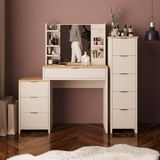 Bimossa T3060 Izabel Çekmeceli Dolaplı Makyaj Masası Sepet-Kumtaşı Aynalı, 3 Çekmeceli Yan Dolaplı, Raflı