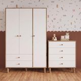 Bimossa TK3010 Bunny Sepet-Beyaz 3 Kapaklı Gardırop 4 Çekmece Şifonyer Yüksek Ayaklı Bebek Çocuk Odası Takım